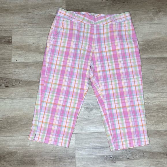 L.L. Bean Pants - L.L. Bean Women's Petite Pink Plaid Cotton Lightweight Mid Rise Capris sz 6-Pet